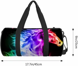 Pferdefahrtasche Duffel Bag Fire Horse Head Spectrum Farben Leichte Sports -Tasche Fitnessbeutel Umhängetaschen Weekender über Nacht Tasche