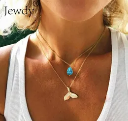 Mystische Meerjungfrau Anhänger Halskette Goldwalwal Schwanz Wassertropfen Stein Charm Choker Halsketten Kragen für Frauen Boho Juwely1543965