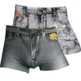 Underpants MONERFFI Men 3D Jeans Print Boxers Fashion Sexy Breathable Underwear Casual High Elastic Soft Thin Comfortable Short Pants