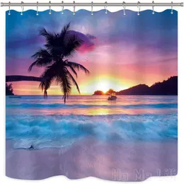 Shower Curtains Beach Curtain By Ho Me Lili Ocean Sunrise Tropical Palm Tree Hawaiian Sunset Costal Scenery Waves Summer Bathroom Decor