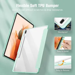 Samsung Galaxy Tab S9 Fe Plus Case Trosparent Cover Tab S7 S8 Plus Fe 12.4 S6 Lite 10.4 펜슬 홀더 Funda와 함께 일어나십시오.