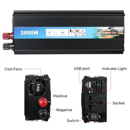 DC 12V do AC 220V 1000W 2000W z ładowarką USB Zmodyfikowana modyfikowana falę falownika napięcia napięcia napięcia napięcie