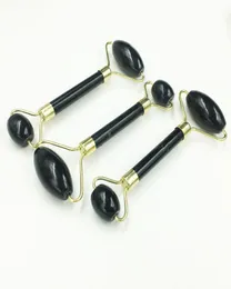 Natural Black Obsidian Jade Roller Kristallmassage Roller Gua Sha Set Real Jade Gesichtshebewerkzeug Gesicht dünne Massager6691023