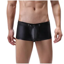 Underpants Herren Frühling Sommer sexy taillierte Eröffnungs -Nachahmungsleder -Unterwäsche -Hosen Shorts unterwegs bequeme Bragas