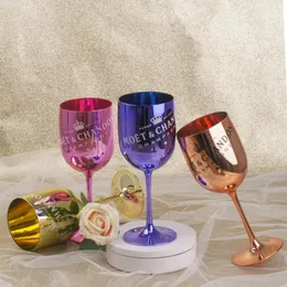 Rose Red Acrylic Cups Electropating Goblet Outdoor Camping Family Gathering Juice Champagne Coupes vinglas