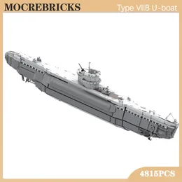 WW II Naval War German Type VIIB U-BOAT MOC Byggnadsblock Militära vapen Submarine Model DIY Bricks Toys Children Xmas Gifts