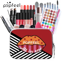 Popfeel 8/56pcs Полный профессиональный комплект для макияжа, тени для губ, губная помада, кисти, бровь, консилер
