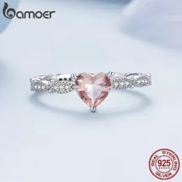 Bamoer 925 Sterling Silver Color Changeable Heart Stone Finger Ring Trendy Stapble Band for Women Engagement Fine Jewelry Gift