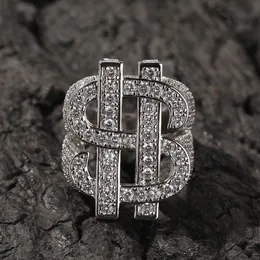 Hip Hop Hollo Dollar Símbolo Ringos de fundição 18K Ring de dedos de ouro real banhado a ouro