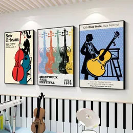 Vintage Caz Posterleri Montreux Caz Festivali Gramofon Kara Kedi Tuval Resim Nordic Duvar Sanatı Oturma Odası Ev Dekor