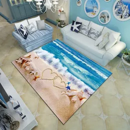 الأزرق على شاطئ البحر البحر الأبيض المتوسط ​​السجادة ثلاثية الأبعاد لغرفة المعيش