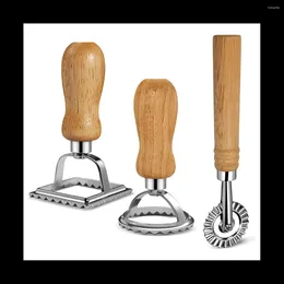 Decorative Plates Ravioli Pasta Cutter Set Stamp Maker With Wooden Handle For Dumplings Lasagna Pierogi