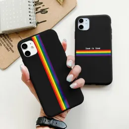 Gay Lesbian LGBT Rainbow Telefon Case na iPhone 15 14 13 12 11 Pro Max Mini SE 7 8 Plus X XS XR Black Silikon Miękki Fundas