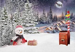 Bomen de inverno boneco de neve na floresta neve pinheiro fundo deixe neve glitter natal natal férias decoração de decoração banner studio