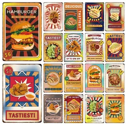 Modern Food Burger Fried Chicken Metal Poster Decor Plack Tin Målning Sign Home Kitchen Restaurang Väggkonstdekor Estetik