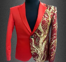 Terno masculino fino fino Blazer Redblack Gold Gold Bordado Menas Menas De Performance Costume Stage Wear Star Concert JA9262937