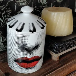 Lady Face Jar DIY Pusta świeca Uchwyt kosmetyczny pudełek z pudełkiem pędzel z pokrywką ceramiczne schowki kwiat i butelka