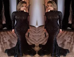 2018 Siyah Papalı Denizkızı Gece Elbiseleri Yüksek Boyun Uzun Kollu Balo Elbiseleri Vestidos De Fiesta Resmi Arap Parti Wear5597486