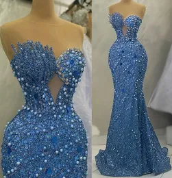 Aso Ebi 2024 Crystals Mermaid Prom Dress Sequed Lace Secondious Aseval Party Second Arteption Congragement Dragement Dresses Robe de Soiree Zj581 ES