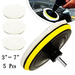 5Pcs 3/4/5 Inch Wool Pads Waxing Polishing Buffing Pad Wheel Pads Foam Car Polish Car Auto Car Paint Care Polisher Drill Brush