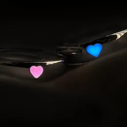 Fluorescent Blue Pink Heart Ring Couple Creative Love Retro Luminous Open Ring Women Men Lover Finger Rings Party Jewelry Gift