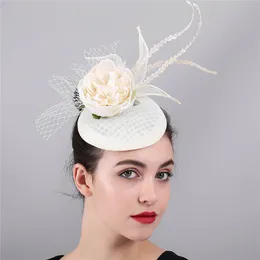 Linda fascinadora chapéu mulheres elegantes chiques chiques com véus de flores chapau bon feminina feminina para feminino Derby acessórios de cabelo