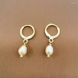 Dingle örhängen oval rosa riktigt sötvatten pärla pendientes vintage boucles d'omeilles 14k guld fyllda 11 mm bågar för kvinnor tjej gåva