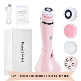 Massager Facial Cleanser 3in1 Mjuk silikon Vattentät laddningsbar mini Portable Facial Washing Massage Machine Electric Pore Cleaner