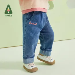Hose Amila Baby Girls Jeans Hosen 2023 Frühling neuer lässiger süßer Cartoon Kinder Jeanshose für 06 Jahre Mode Kinder Kleidung