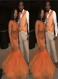 Africano polvere arancione 2019 abiti da ballo sirena abiti lunghi a maniche di pizzo applique perline illuse abito da sera formale a collo alto part6285977