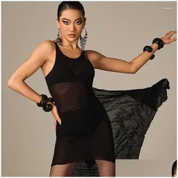 Stage Wear 2024 Latin Dans Performans Elbisesi Kadınlar için Y Mesh Irregar Kadın Chacha Rumba ADT DQS15798 Damla Teslimat Giyim Otjbe