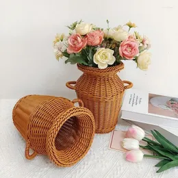 Vazolar ev dekoru plastik pe dokuma antika rattan vazo yapay çiçekler için çiçek uygular Çin sepeti