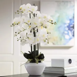 Dekoratif çiçekler saksı sahte yapay düzenlemeler gerçekçi beyaz phalaenopsis orkide ev için seramik tencerede 29 "yüksek