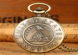 Bronze Kom ihåg historien USA Veteran Pocket Watch Men Women Quartz Analoga klockor med halsbandskedjan Full Hunter ARA6351568