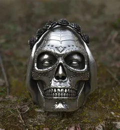 Goth Santa Muerte Ring Rose Crown Sugar Skull Rostfritt stålringar Kvinnor Punk Biker smycken unika gåva8520354