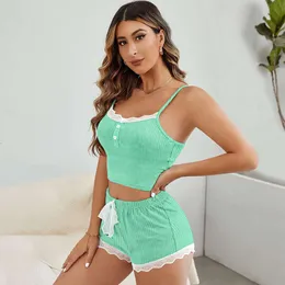 2024 Summer Nya Suspender Shorts Sexiga och roliga kvinnor Pyjamas Womens Home Clothing Set For External Wear Suits With Shorts Underwear Soft Nightwear Sleeveless Ku