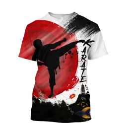 Japão Treinamento T-shirt 3D de karatê masculino Tops impressos de tamanho curto de tamanho curto de alta qualidade Homens de roupas esportivas sequemoras rápidas camiseta