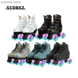 Inline Roller Skates Roller Skates Skating Schuhe Flash Pu Wheaker Roller Patinen Künstliche Leder Erwachsene Doppelreihe Rollschuhe Patins Y240410