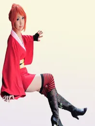 Cadılar Bayramı Japonya Anime Kadın Gintama Kagura Cosplay Kostüm Kimono Elbise Pelerin Tam Set Asya Boyutu 7854053