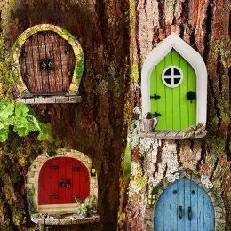 Miniature Fairy Elf Wood Door Fairy Gnome Window Door Elf Home Creative Yard Art Sculpture Garden Decor Outdoor Craft Kits