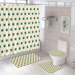 Zasłony prysznicowe 4PCS Teal Polka Dots Zestaw łazienki Zasłona Zasłona miękka dywanika do kąpieli pokrywka toaleta dywan nowoczesny geometryczny ekran wanna