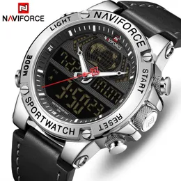 Naviforce Top Brand Mens Fashion Sport Watchs Men Кожаные водонепроницаемые кварцевые наручные часы военные аналоговые цифровые Relogio Masculino286a