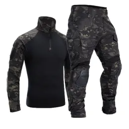 Calça homens g3 calças táticas militares cp camuflagem multicam multicam joelheira calça calças trabalham roupas de combate uniforme camisetas do exército airsoft