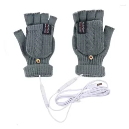 Cycling Gloves USB Heated For Typing Knited Half Fingerless Soft Finger Warm Knitting Winter