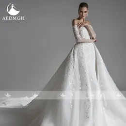 Aedmgh Meerjungfrau Elegante Brautkleider 2024 Boot Hals Langarm Vestido de Novia Applikes abnehmbarer Zugrobe de Mariee