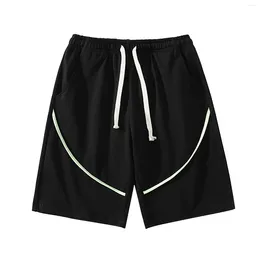 Calça masculina esportes casuais cinco trimestres 2024 Moda de verão Leg larga shorts respiráveis solteiros calças elásticas de cintura alta elástica