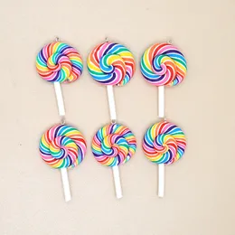 10pcs/Lot Big Kolorowa Rainbow Lollipop Charms Flatback Food Keaning Keeping Brelkain Biżuter