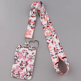 Blossom de cerejeira japonesa Fox Deer Strap Keychain Titular Card cartão de identificação Passa Raneiro Lariat Rape Lanyard Para acessórios para anel -chave