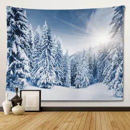 Neve florestas de inverno tapeçaria estética natal decorativo decoração estrelada cenário paisagem árvore grande tecido de tapeçaria de tapeçaria decoração