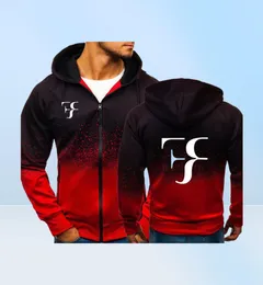 RF Roger Federer Print Sweatshirt Gradient Hoodies Männer Frühling Herbst Fleece Reißverschluss Jacke Herren Hoodie Harajuku Männliche Kleidung Y19117630416